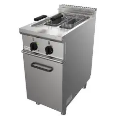 FREIDORA ELÉCTRICA - LÍNEA EASY - MOD. G7JYM2V8 - N. 2 cubas Lt. 8 + 8 de aceite - Potencia kW 14 - Medidas: cm A 40 x F 70 x H 85 - Homologación CE