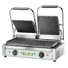PLANCHA GRILL BASE COCCIÓN DE HIERRO FUNDIDO - ELÉCTRICA - Mod EG/03M - Placa doble rayada y lisa - Superficie de cocción cm L 47,5 x P 23 - Potencia 3600 W - Monofásica 220-240V/1/50-60Hz - Norma CE