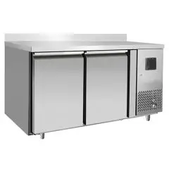 MESA REFRIGERADA CON PETO DE ACERO INOX - VENTILADO - Mod. FQG4573A - Gastronorm 1/1 (cm 53 x 32,5) - N. 2 Puertas - Capacidad Lt 280 - TEMPERATURA -22°/-17°C - Dim. cm. L 136 x P 70 x h 95 - CE