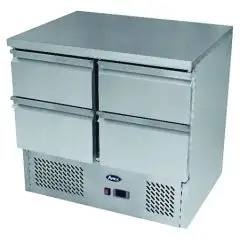 MESA ENSALADERA Y MESA DE TRABAJO REFRIGERADA DE ACERO INOX - Mod. ESL3820GR - ESTÁTICA - N. 4 CAJONES - TEMPERATURA -2°/+8°C - Dim. cm. L 90 x P 70 x h 94,3 - CE