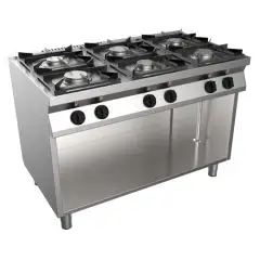 COCINA A GAS de 6 FUEGOS - MOD. H7MZE6DC - Mueble abierto - Sin llama piloto - Potencia kW 28,5 - Medidas: cm L 120 x P 70 x H 85 - CE