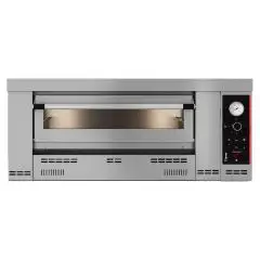 HORNO A GAS MECÁNICO PARA PIZZA - Mod HN 9 - 1 cámara - Superficie de cocción con ladrillos refractarios - Dimensiones de la cámara cm L 105 x P 105 x 15 H - Número de pizzas 9 (Ø 30/34 cm) - Potencia 29 kW - Norma CE