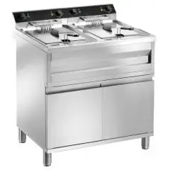 FREIDORA ELÉCTRICA - LÍNEA KORAL - MOD. HT1212C - N 2 CUBAS LT 12 + 12 DE ACEITE - ALIMENTACIÓN TRIFÁSICA V 400/50-60Hz - POTENCIA kW 9 + 9 - DIMENSIONES cm L 80 x P 70 x H 96
