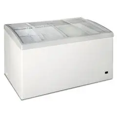 Congelador horizontal con vidrio curvo inclinado modelo FR 468 SLL, temperatura -12&deg;C / -24&deg;C, capacidad bruta 468 Lt, dimensiones externas 1400 x 690 x 830 mm.
