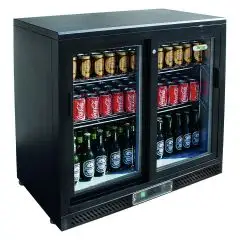 EXPOSITOR VITRINA REFRIGERADO DE CHAPA BARNIZADA Y ALUMINIO - PARA BEBIDAS - Mod. G-BC2PS87 - VENTILADO - CAPACIDAD Lt 202 - N. 1 PUERTA DE CRISTAL - TEMPERATURA +2°/+8°C - Medidas cm A 90 x F 53,5 x h 87 - CE