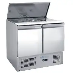 SALADETTE REFRIGERADA DE ACERO INOX AISI 201 - Mod. G-S900 FC - ESTÁTICA -GASTRONORM 1/1 (cm 53 x 32,5) - 2 PUERTAS REFRIGERADAS - TEMPERATURA +2°/+8°C - Medidas cm. A 90 x F 70 x h 85 - CE