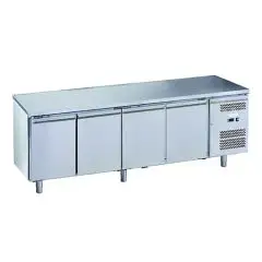 MESA REFRIGERADA DE ACERO INOX AISI 201 - PARA SNAKS - VENTILADO - Mod. G-SNACK4100TN-FC - 4 PUERTAS - CAPACIDAD BRUTA Lt 342 - TEMPERATURA -2°/+8°C - Medidas cm. A 223 x F 60 x h 85 - CE
