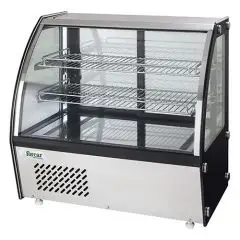 MOSTRADOR  DE SOBREMESA REFRIGERADA SNACK DE ACERO INOX AISI 430 - CRISTAL CURVO - Mod. G-VGP100 - CAPACIDAD Lt 100 - TEMPERATURA +2°/+8°C - Alimentación monofásica 230V/1/50Hz - Potencia W 150 - Medidas cm A 69,5 x F 46,2 x h 67 - Peso Kg 57