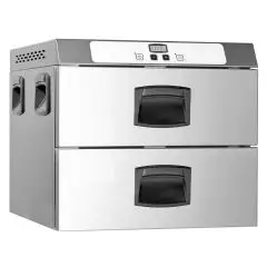 MANTENEDOR DE TEMPERATURA CON 2 CAJONES - MOD. GMC2E - VERSIÓN ELECTRÓNICA - CAPACIDAD: 2 GN 1/1 - ALIMENTACIÓN MONOFÁSICA V 230/1/50 Hz - POTENCIA W 900 - Medidas cm A 65 X F 60 X h 51 - Peso Kg 35