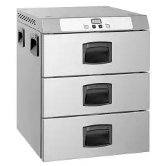 MANTENEDOR DE TEMPERATURA CON 3 CAJONES - MOD. GMC3E - VERSIÓN ELECTRÓNICA - CAPACIDAD: 3 GN 1/1 - ALIMENTACIÓN MONOFÁSICA V 230/1/50 Hz - POTENCIA W 1000 - Medidas cm A 65 X F 60 X h 72 - Peso Kg 40