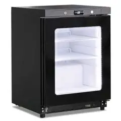 Armario frigor&iacute;fico est&aacute;tico con ventilador y puerta de cristal modelo GN 200 G TN BLK, temperatura +2&deg;C / +10&deg;C, capacidad bruta 200 Lt, dimensiones exteriores 600 x 625 x 850 mm.