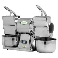 RALLADOR - MOD. GRAGD3 - DOBLE RALLADOR - Alimentación V 230/400/50Hz TRIFÁSICA - Potencia Kw 0,75 (1,0 Hp) - Producción horaria Kg 70 x2 - Medidas cm A 22 X F 54 X h 38 - Homologación CE