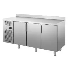 MESA REFRIGERADA DE ACERO INOX AISI 304 - MOD. IUSH843 - Gastronorm 1/1 (cm 53 x 32,5) - N. 3 PUERTAS - VENTILADO - CAPACIDAD LT. 460 - Temperatura 0°/+8°C - Dim. cm L 172 x P 70 x 85/93,5 H - CE