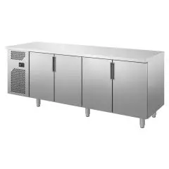 MESA REFRIGERADA DE ACERO INOX AISI 304 - PASTELERÍA - Mod. LVTG7-741 - N. 4 PUERTAS - CAPACIDAD Lt. 715 - TEMPERATURA  0°/+8°C - Dimensiones cm L 242 x P 70 x H 85 - CE