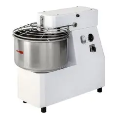 AMASADORA DE ESPIRAL CON CABEZAL FIJO - Mod. MDOE 20 - Alimentación V 230 monofásica - Capacidad de la cuba lt.22 - Peso de la masa Kg. 18 - Potencia kW 0,75 - Homologación CE