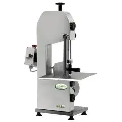 SIERRA DE CINTA PARA CORTAR HUESOS - MOD. SEOSA15T - ESTRUCTURA DE ALUMINIO ANODIZADO - ALTURA DE CORTE cm 25 - Alimentación V 230/400/50Hz TRIFÁSICA - Potencia Kw 0,75 (1,0 Hp) - Medidas Cm  A 37 x F 41 x h 81 - Homologación CE