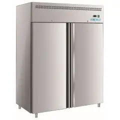 Armario frigorífico en acero inox AISI 201 - Mod M-GN1410TN-FC - Gastronorm 2/1 (65 x 53 cm) - Ventilado - 2 puerte - Capacidad de 1300 litros - Temperatura 0°/+8°C - Medidas cm L 148 x P 83 x 201 H