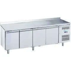 Mesa refrigerada con peto de acero inox AISI 201 - Mod M-GN4200TN-FC - Gastronorm 1/1 (cm 53 x 32,5) - Ventilada - 4 puertas - Capacidad bruta 553 litros - Temperatura +2°/+8°C - Medidas cm L 223 x P 70 x H 95