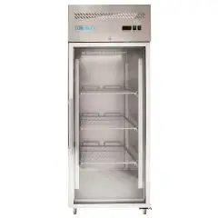Armario frigorífico congelador en acero inox AISI 201 - Mod M-GN650BTG-FC - Gastronorm 2/1 (65 x 53 cm) - Ventilado - 1 puerta de vidrio - Capacidad de 650 litros - Temperatura de -18°/-22°C - Medidas cm L 74 x P 83 x 201 H
