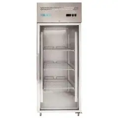 Armario frigorífico en acero inox AISI 201 - Mod M-GN650TNG-FC - Gastronorm 2/1 (65 x 53 cm) - Ventilado - 1 puerta de vidrio - Capacidad de 650 litros - Temperatura 0°/+8°C - Medidas cm L 74 x P 83 x 201 H