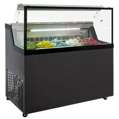 VITRINA EXPOSITORA PARA HELADOS - MOD. MIRABELLA H6G - TEMPERATURA -5 °/-20 °C - CAPACIDAD Lt 184 - DIMENSIONES cm A 118,7 x F 67,7 x h 119 - PESO Kg.117 - CE