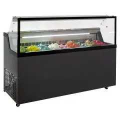 VITRINA EXPOSITORA PARA HELADOS - MOD. MIRABELLA H9G - TEMPERATURA -5°/-20°C - CAPACIDAD Lt 306 - DIMENSIONES cm A 165,2 x F 67,7 x h 119 - PESO Kg.136 - CE