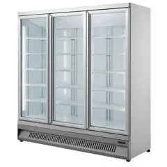 EXPOSITOR REFRIGERADO PARA BEBIDAS - VENTILADA - Mod. OT188VP3 - CAPACIDAD Lt 1530 - N. 3 PUERTAS ACRISTALADAS - TEMPERATURA 0°/+10°C - Medidas cm L 188 x P 71 x H 199,7 - Homologación CE
