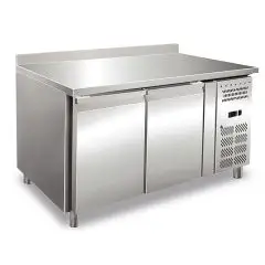 MESA REFRIGERADA CON PETO DE ACERO INOX AISI 304 - PASTELERÍA - VENTILADO - Mod. RVZ2200TN - N. 2 PUERTAS - CAPACIDAD Lt 428 - TEMPERATURA -2°/+8°C - Dim. cm. L 151 x P 80 x h 96 - CE