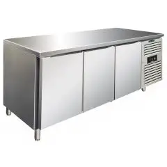 MESA REFRIGERADA DE ACERO INOX AISI 304 - PASTELERÍA - VENTILADO - Mod PXF3100TN - N 3 PUERTAS - CAPACIDAD Lt 635 - TEMPERATURA +2°/+8°C - Dim cm L 202 x P 80 x h 86