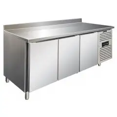MESA REFRIGERADA CON PETO DE ACERO INOX AISI 304 - PASTELERÍA - VENTILADO - Mod PXF3200TN - N 3 PUERTAS - CAPACIDAD Lt 635 - TEMPERATURA +2°/+8°C - Dim cm L 202 x P 80 x h 96