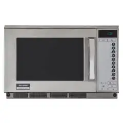 HORNO MICROONDAS DE ACERO INOXIDABLE con controles digitales - Mod. R25AT - Placa cerámica fija - Función de descongelación rápida - Capacidad de la cámara de cocción lt. 20 - Potencia de salida W 2100 - Fuente de alimentación 230V monofásica - Estándar C