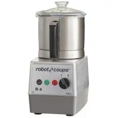 CUTTER DE SOBREMESA - Mod. R 4 - Capacidad de la Cuba de acero inox lt 4,5 - Capacidad de porciones de 10 a 50 - 2 velocidades - Potencia W 900 - Dimensiones cm L 22,6 x P 30,4 x 44h