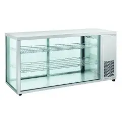 Expositor de sobremesa vitrina refrigerada - Mod RC 980 - Temperatura 0º/+12ºC - 2 estantes - Puertas traseras correderas - Dimensiones cm L 144 x P 52,4 x h 73,5