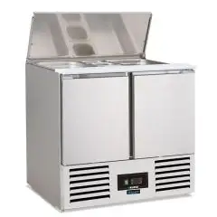 Mesa saladette refrigerada modelo SALADETTE SF 901 BC, temperatura +2&deg;C / +8&deg;C, capacidad bruta 257 Lt, dimensiones exteriores 900 x 700 x 870 mm.