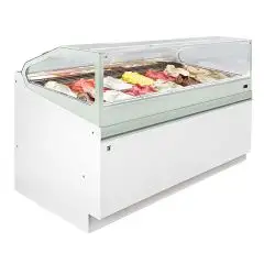 VITRINA PARA HELADOS SIN RESERVA - SEMIACABADA, POR PANELAR - Mod SAM80 VBD H 1200 - CRISTALES BAJOS RECTOS - REFRIGERACIÓN VENTILADA - Alimentación monofásica 230v/50hz - CON UNIDAD CONDENSADORA INCORPORADA - Altura: 120 cm