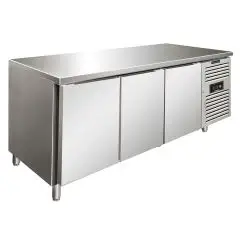 MESA REFRIGERADA DE ACERO INOX AISI 304 - VENTILADO - Mod SNACK 3100 BTF - N 3 PUERTAS - CAPACIDAD Lt 386 - TEMPERATURA -18°/-22°C - Dim cm L 179,5 x P 60 x h 86