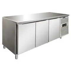 MESA REFRIGERADA DE ACERO INOX AISI 304 - VENTILADO - Mod SNACK 3100 TNF - N 3 PUERTAS - CAPACIDAD Lt 386 - TEMPERATURA -2°/+8°C - Dim cm L 179,5 x P 60 x h 86