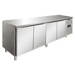MESA REFRIGERADA DE ACERO INOX AISI 304 - VENTILADO - Mod SNACK 4100 BTF - N 4 PUERTAS - CAPACIDAD Lt 511 - TEMPERATURA -18°/-22°C - Dim cm L 223 x P 60 x h 86