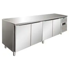 MESA REFRIGERADA DE ACERO INOX AISI 304 - VENTILADO - Mod SNACK 4100 TNF - N 4 PUERTAS - CAPACIDAD Lt 511 - TEMPERATURA -2°/+8°C - Dim cm L 223 x P 60 x h 86