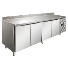 MESA REFRIGERADA CON PETO DE ACERO INOX AISI 304 - VENTILADO - Mod SNACK 4200 BTF - N 4 PUERTAS - CAPACIDAD Lt 511 - TEMPERATURA -18°/-22°C - Dim cm L 223 x P 60 x h 96