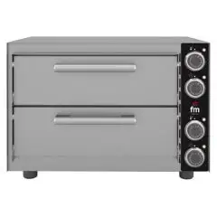 Horno pizza FM eléctrico - Mod. STZ 233 - Capacidad 1+1 pizzas Ø 35 cm - Potencia 3,0 kw - Monofásico 230v-50/60hz - Medidas de la cámara: (2x) 405x370x80 - Temperatura máxima: 320°C - Dim. Ext. 535x535x390 - Peso 28 kg