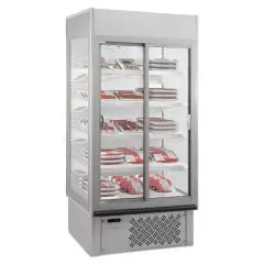 EXPOSITOR MURAL REFRIGERADO PARA CHARCUTERÍA Y LÁCTEOS - MOD SUPER SUNNY 14 GLASS - CAPACIDAD LT 940 - TEMPERATURA 0°/+10°C - VENTILADO - MEDIDAS cm L 133,5 x P 73,7 x h 198,7 - CE