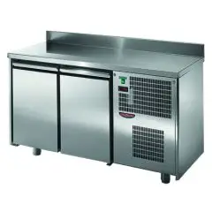 MESA REFRIGERADA CON PETO DE ACERO INOX AISI 304 - Mod. UG02M60AL - VENTILADAS - N. 2 PUERTAS - Temperatura 0°/+10°C - Medidas cm. L 146 x P 60 x h 95/102 - CE