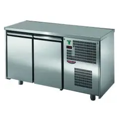 MESA REFRIGERADA DE ACERO INOX AISI 304 - Mod. UG02M60 - VENTILADAS - N. 2 PUERTAS - Temperatura 0°/+10°C - Medidas cm. L 146 x P 60 x h 85/92 - CE