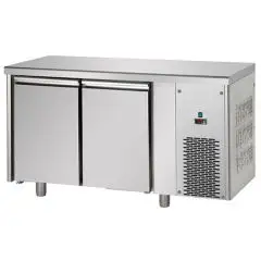 MESA REFRIGERADA DE ACERO INOX AISI 304 - VENTILADO - Mod. UG02MBT - GASTRONORM 1/1 - N. 2 PUERTAS - Temperatura -18°/-22°C - Medidas cm. L 142 x P 71,5 x h 85/92 - CE