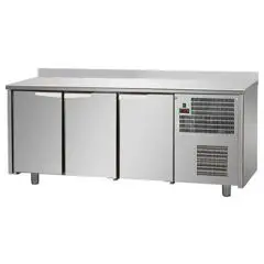 MESA REFRIGERADA CON PETO DE ACERO INOX AISI 304 - Mod. UG03M60AL - VENTILADAS - N. 3 PUERTAS - Temperatura 0°/+10°C - Medidas cm. L 191 x P 60 x h 95/102 - CE