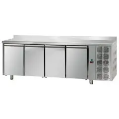MESA REFRIGERADA CON PETO DE ACERO INOX AISI 304 - VENTILADO - Mod. UG04MGNAL - GASTRONORM 1/1 - N. 4 PUERTAS - Temperatura NORMAL 0°/+10°C - Dim cm. L 232 x P 70 x h 95/102 - CE
