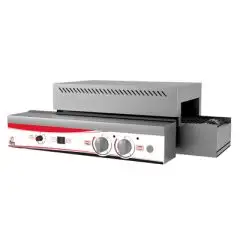 Tostador de Cinta FM mod. TTH3002 - Velocidad de avance regulable - Doble sentido de giro - Potencia 3 kw - Cámara de cocción 200 x 500 x 70 - Monofásico 230v-50/60hz - Peso 20 kg - Dim. Ext. 750x420x250