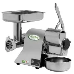 COMBINADO PICADORA Y RALLADORA - MOD. TCGR8A - GRUPO PICADOR DE ALUMINIO PARA ALIMENTOS - Potencia Kw 0,38 (0,5Hp) - Alimentación V 230/50Hz MONOFÁSICA - Producción horaria CARNE Kg 15 - Producción horaria QUESO Kg 30 - Medidas Cm A 26 x F 38 x h 36 - Hom