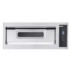 HORNOS ELÉCTRICOS DIGITALES PARA PIZZA - Mod. BASIC 4/D - N. 1 cámara - Superficie de cocción con piedras refractarias - Medidas de la cámara cm A 66 x F 66 x 14h - N. Pizzas 4 (Ø cm 32) - Potencia 4,7 Kw - CE